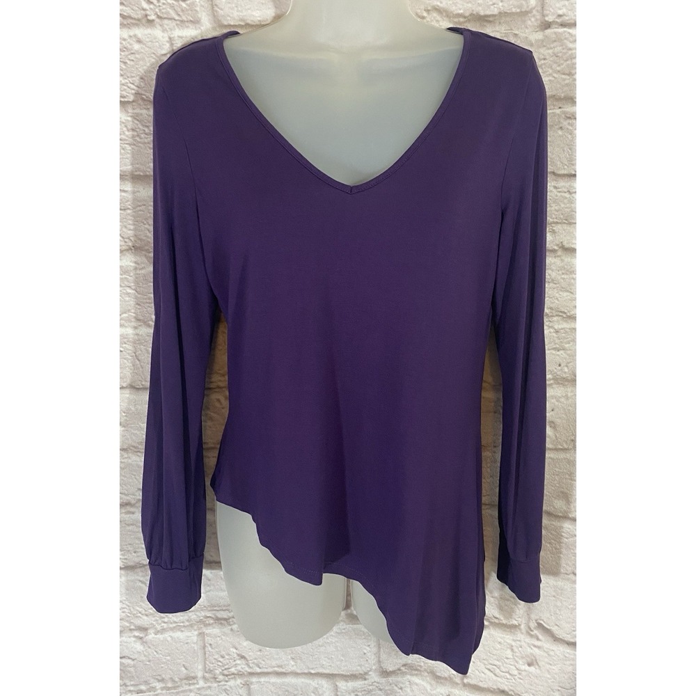 Venus‎ Purple Asymmetrical Hem Jersey Knit Top Split Sleeve Stretchy Soft Small